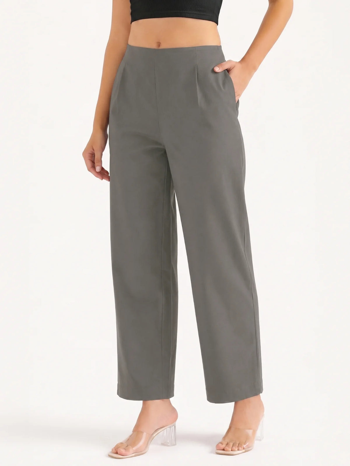 Women Dark Grey Wide Leg Trouser