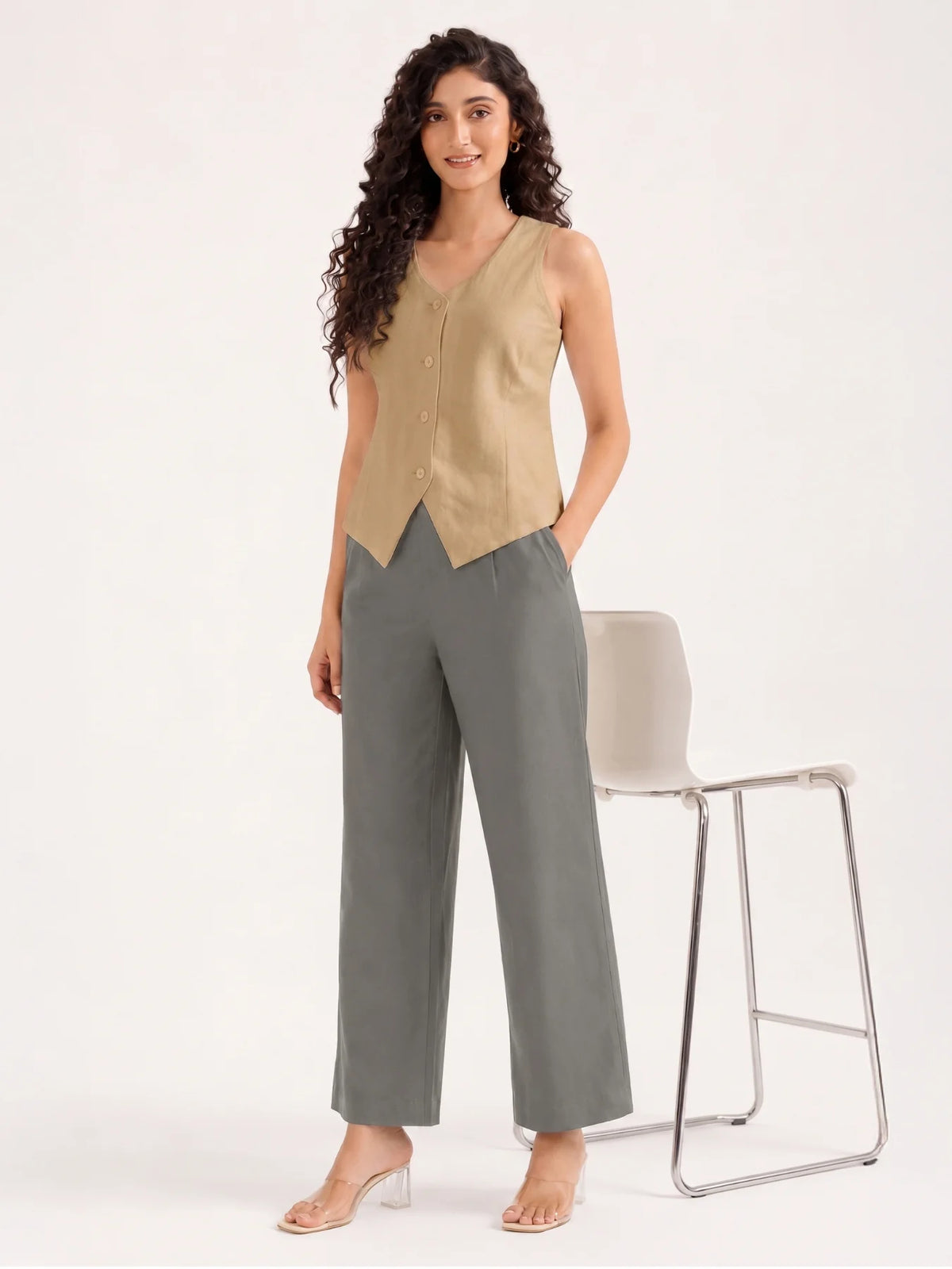 Women Dark Grey Wide Leg Trouser