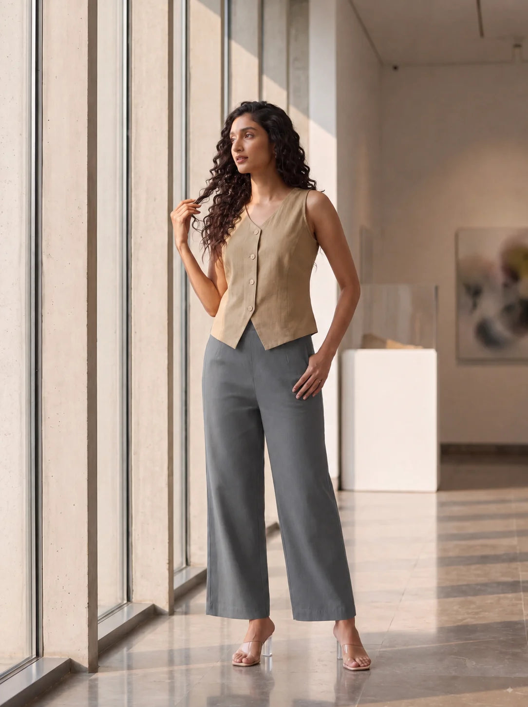 Women Dark Grey Wide Leg Trouser