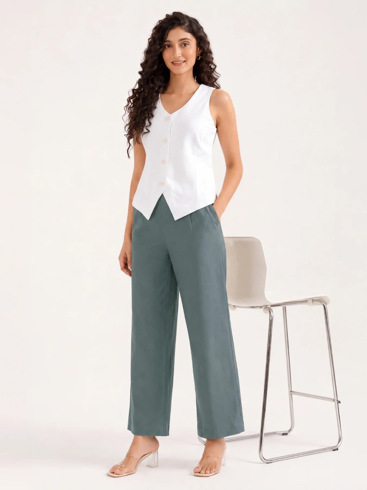 Women Grey Wide Leg Trouser