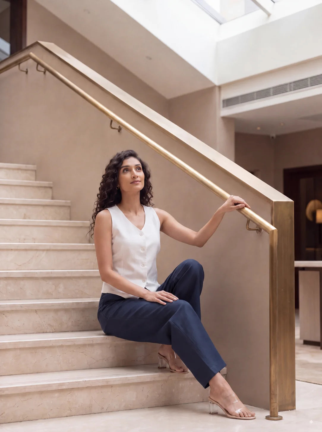 Women Navy Blue Wide Leg Trouser