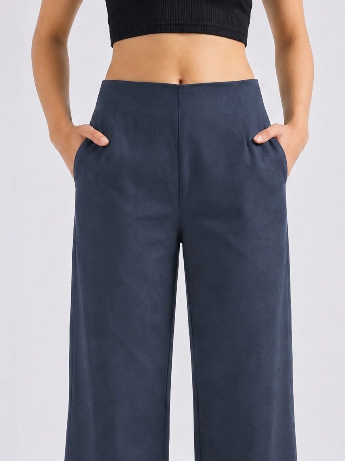 Women Navy Blue Wide Leg Trouser