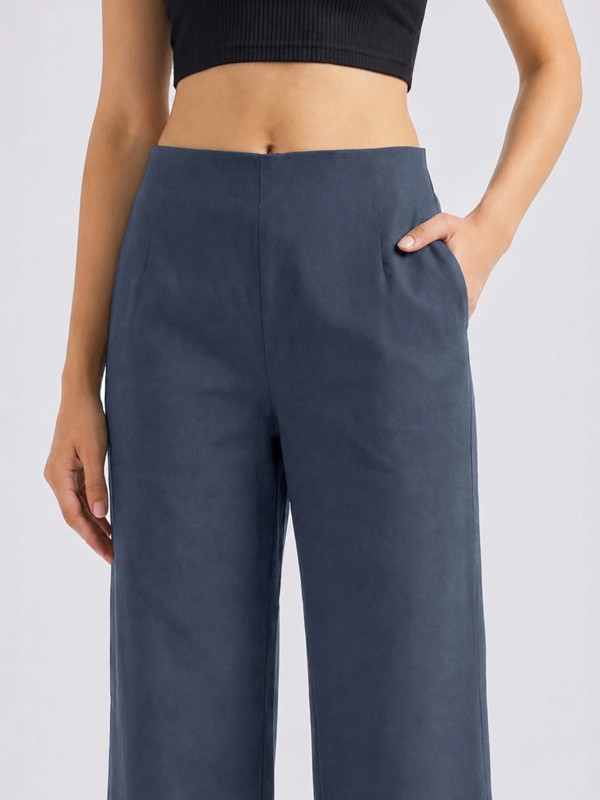 Women Navy Blue Wide Leg Trouser
