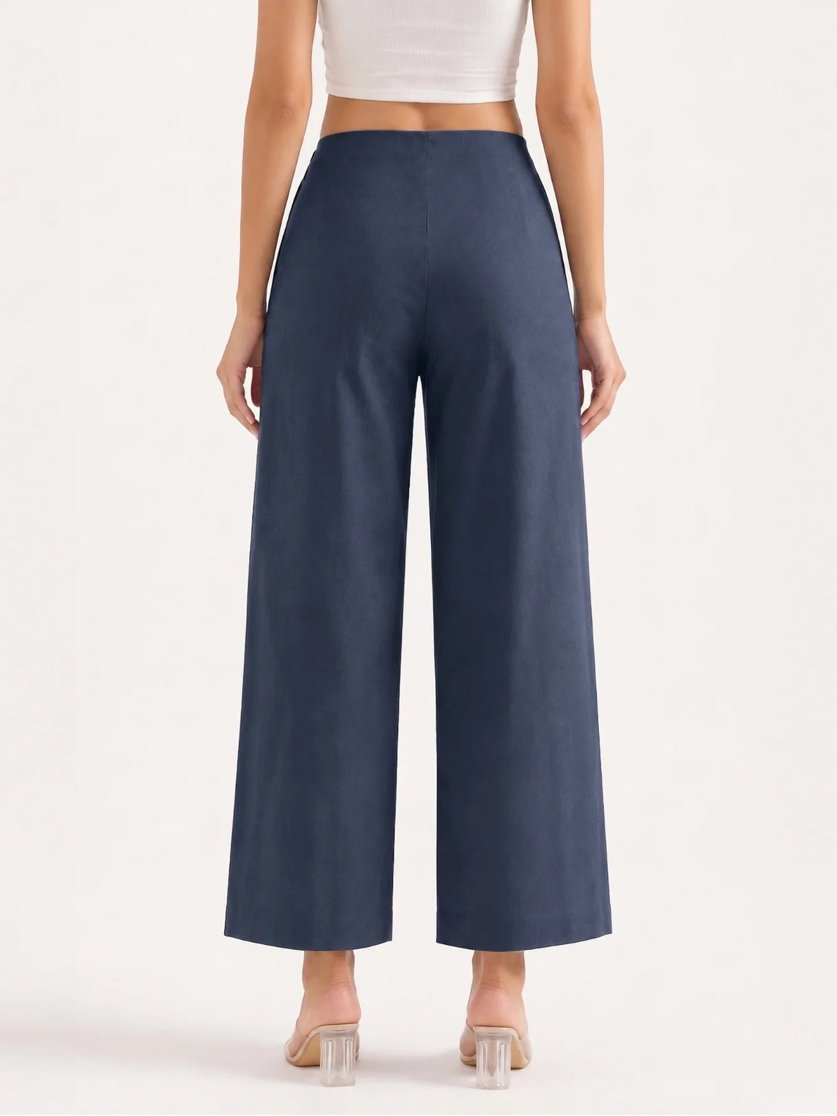 Women Navy Blue Wide Leg Trouser