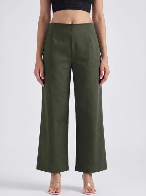 Women Olive Green Wide Leg Trouser