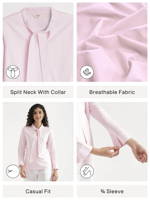 Women Blush Pink Linen Blend Knot Blouse