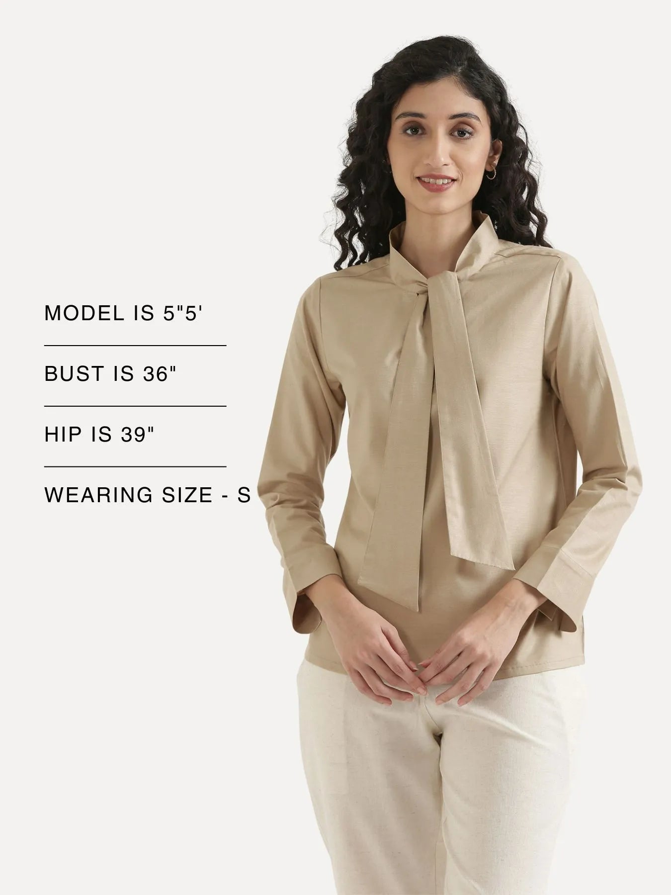 Women Taupe Linen Blend Knot Blouse