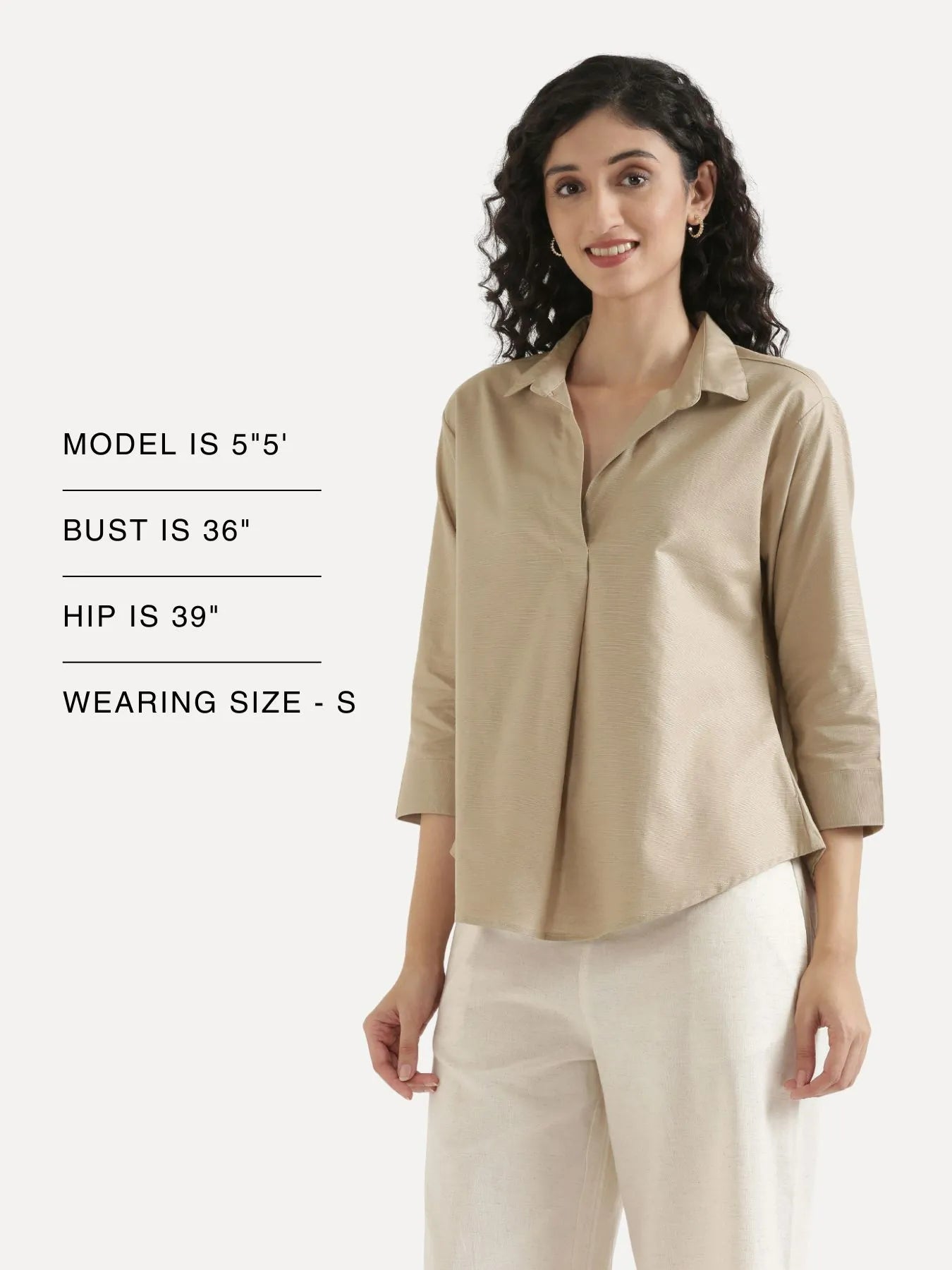 Women Taupe Linen Blend Pleated Top