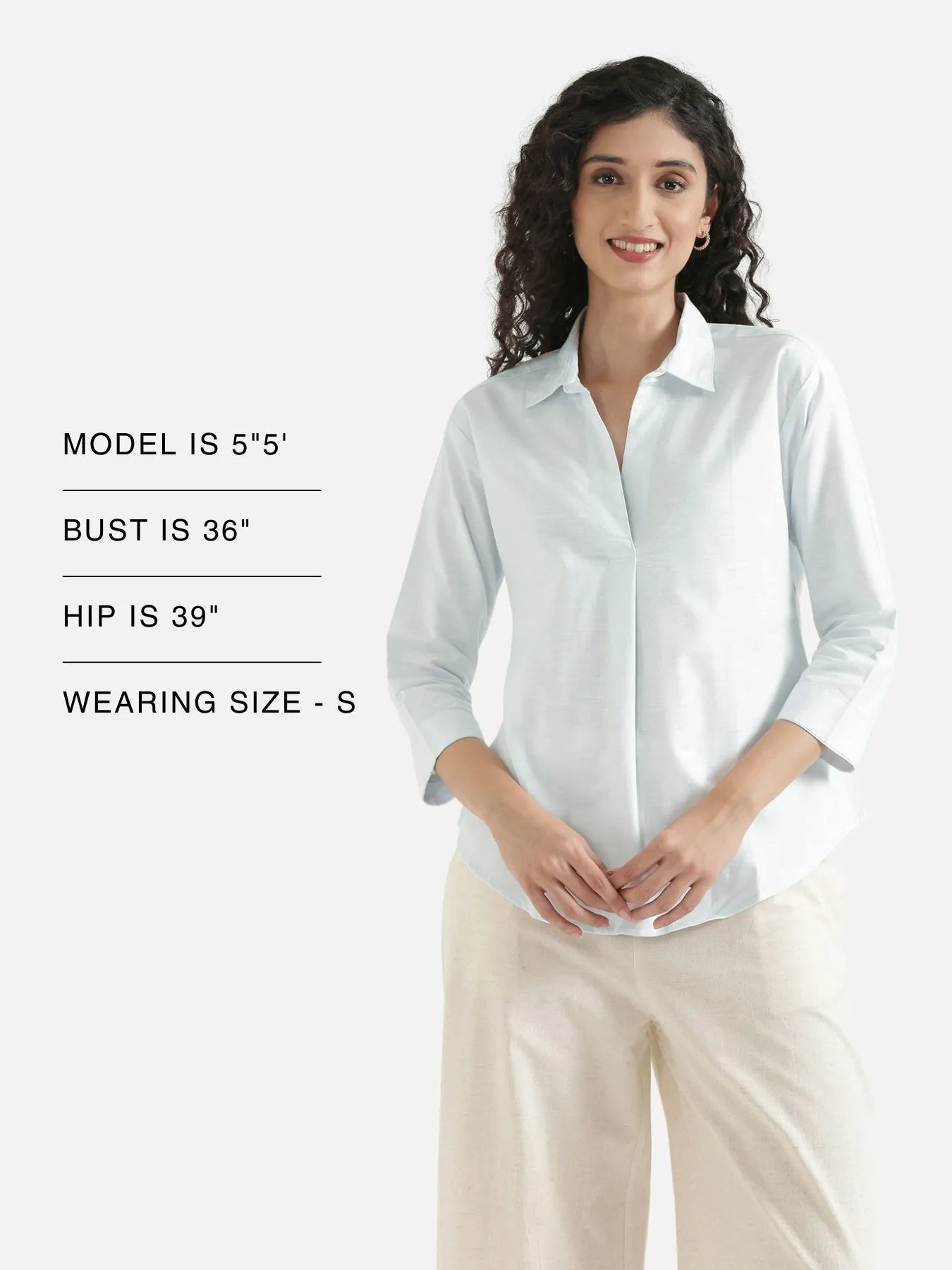 Women Powder Blue Linen Blend Pleated Top