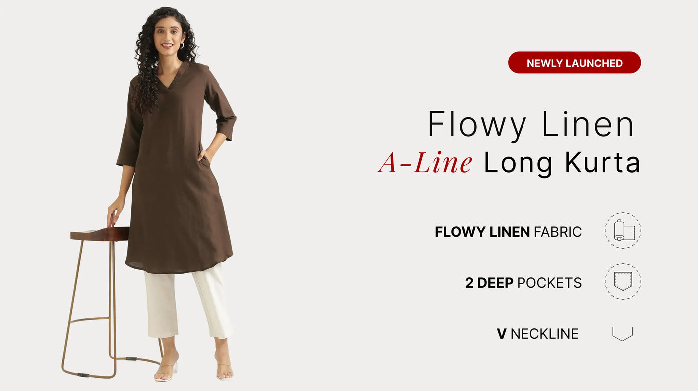 Women Flowy Linen A-Line Long Kurta