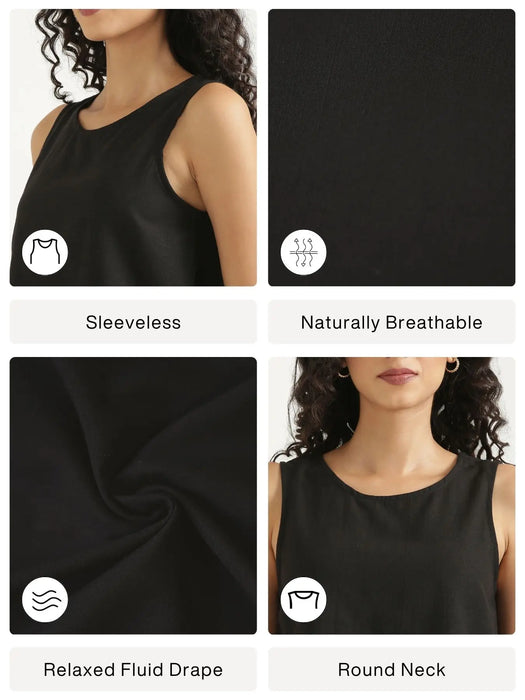 Women Black Flowy Linen Crop Top