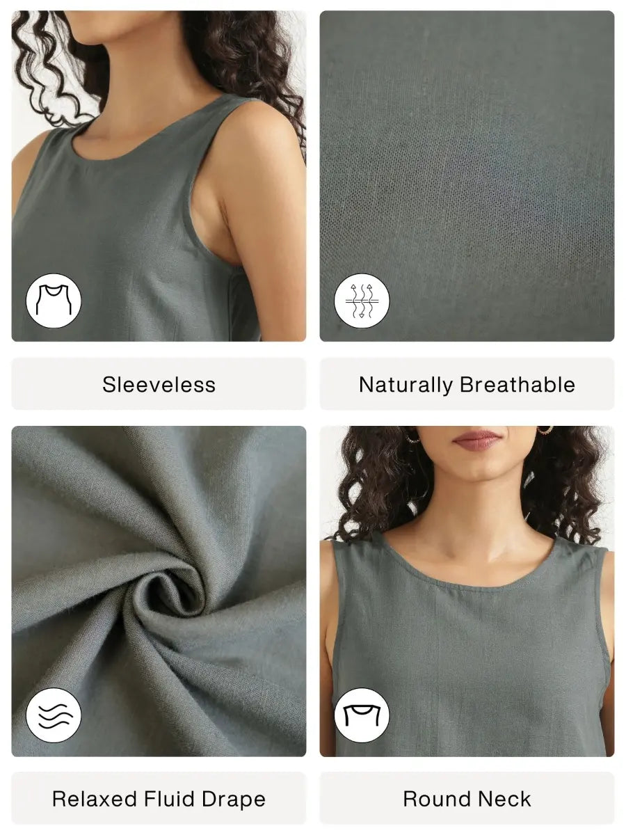 Women German Grey Flowy Linen Crop Top
