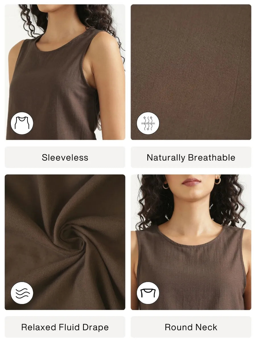 Women Dark Brown Flowy Linen Crop Top