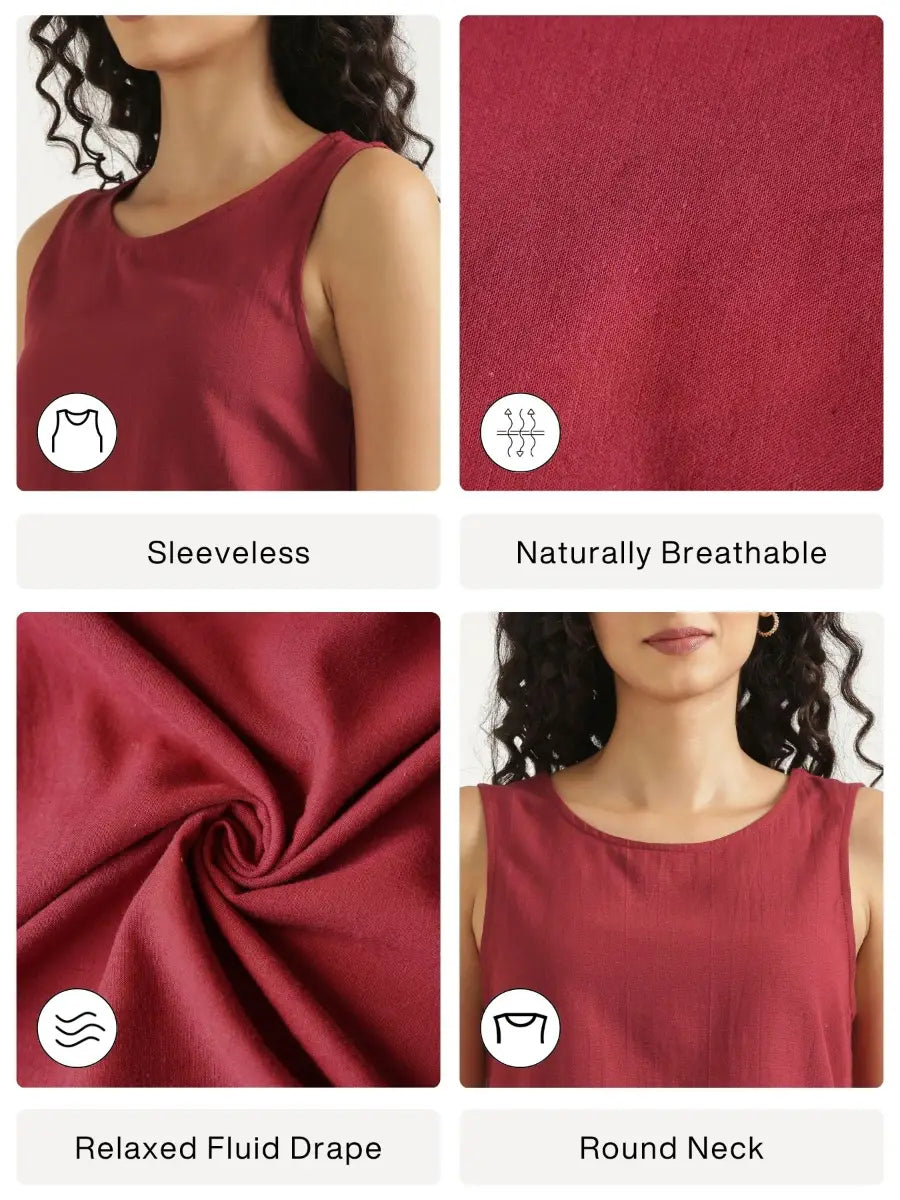 Women Maroon Flowy Linen Crop Top