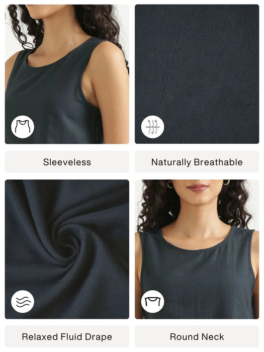 Women Navy Blue Flowy Linen Crop Top