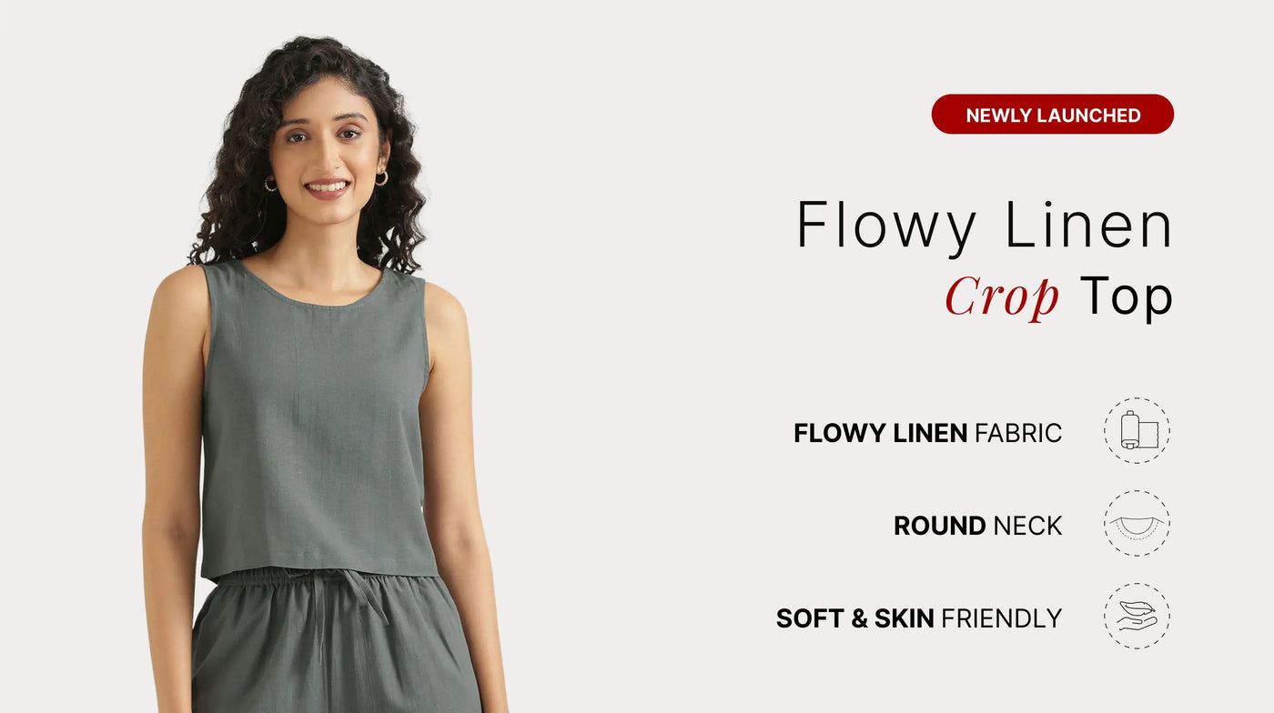 Women Flowy Linen Crop Top