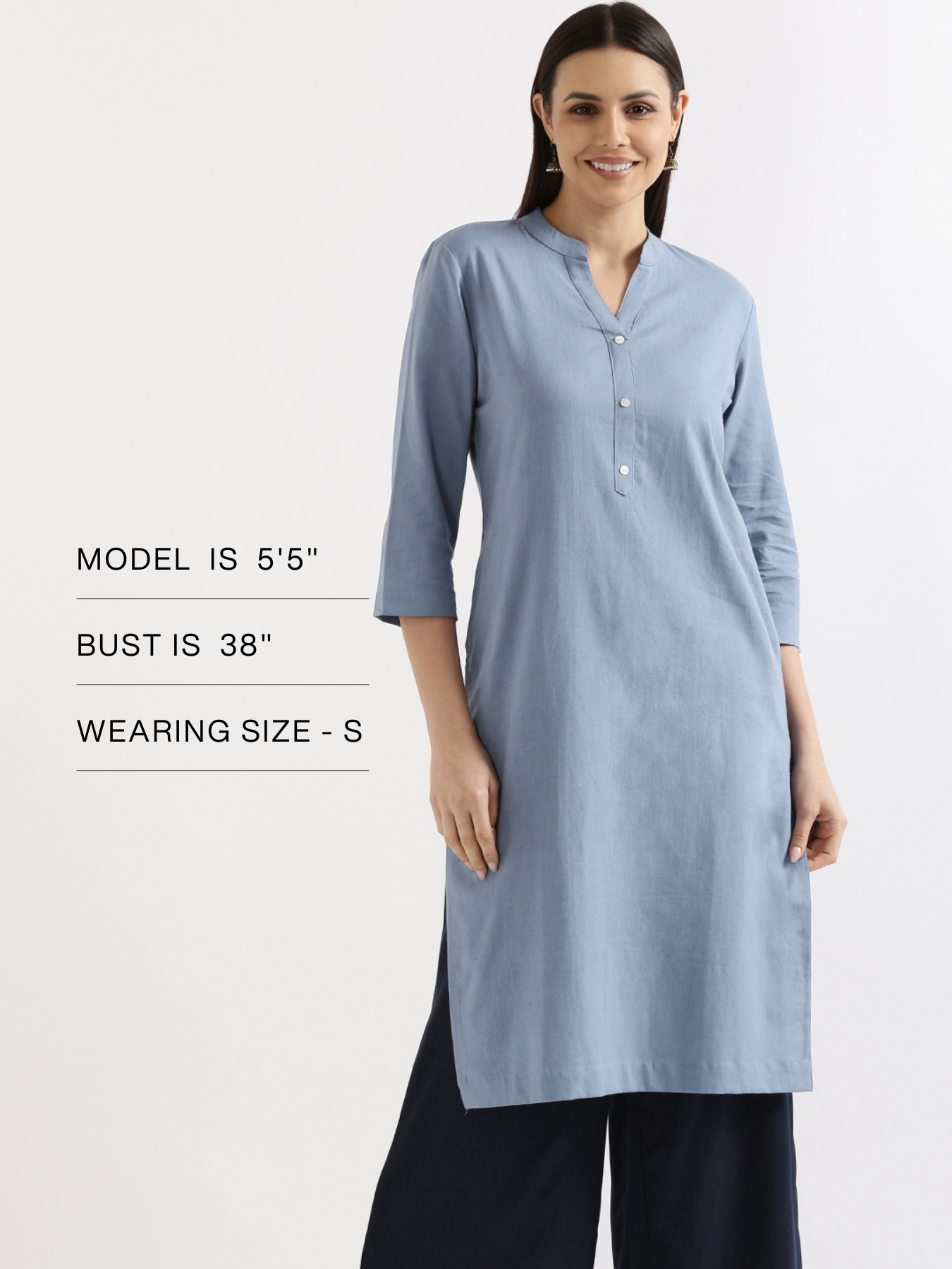 Women English Blue Airy Linen Long Kurta