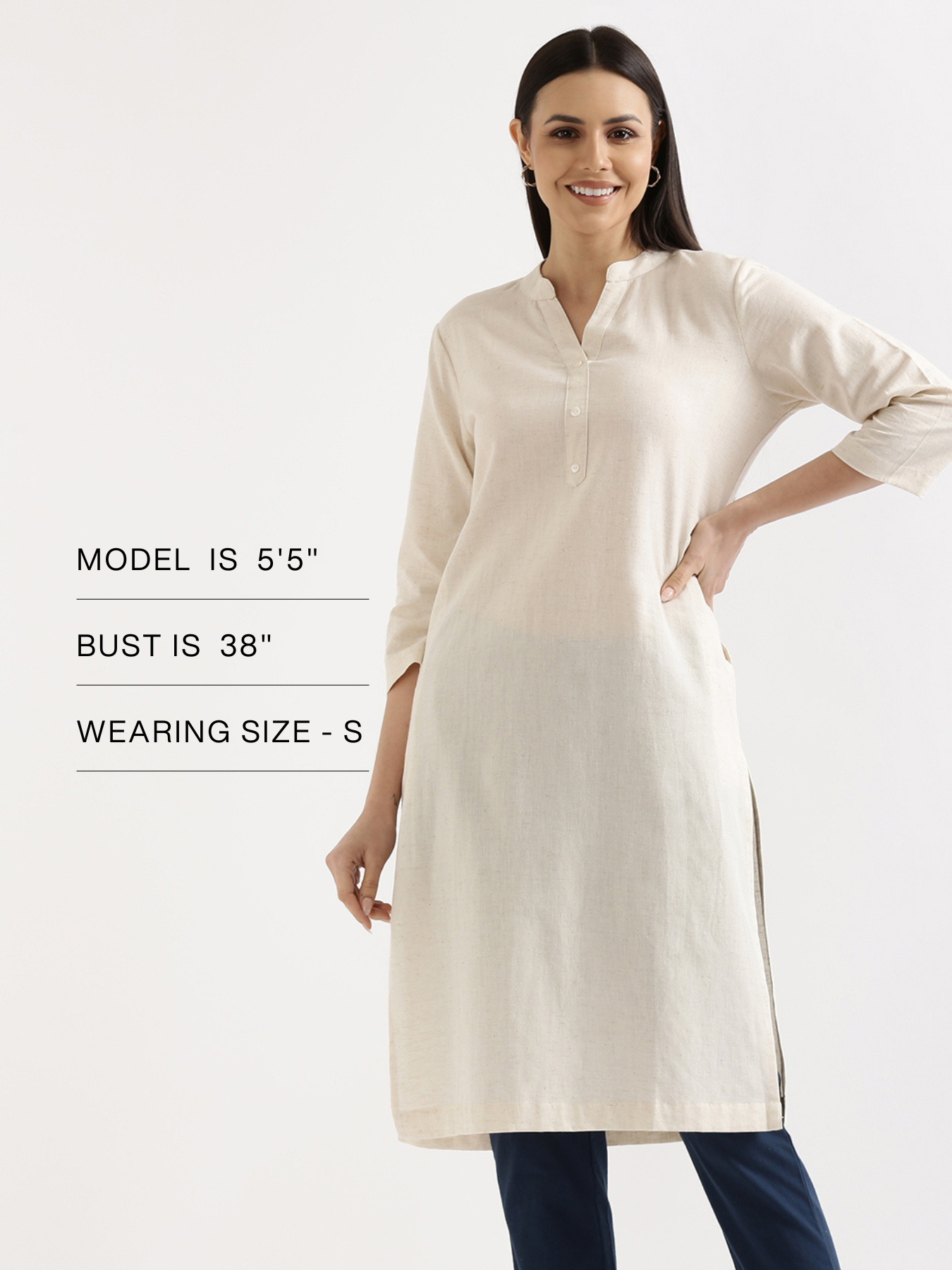 Women Ecru Airy Linen Long Kurta