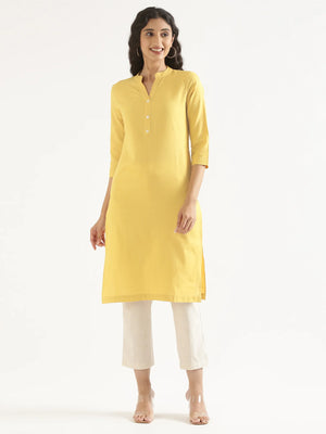 Women Lemon Yellow Airy Linen Long Kurta