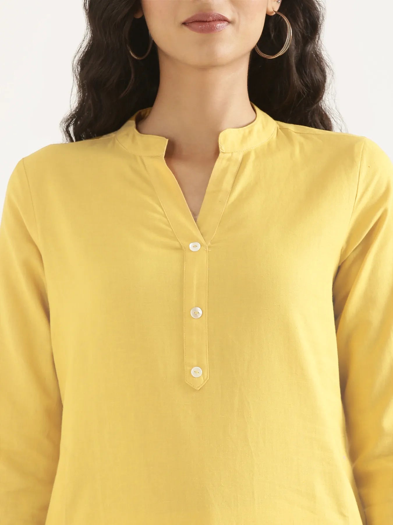 Women Lemon Yellow Airy Linen Long Kurta