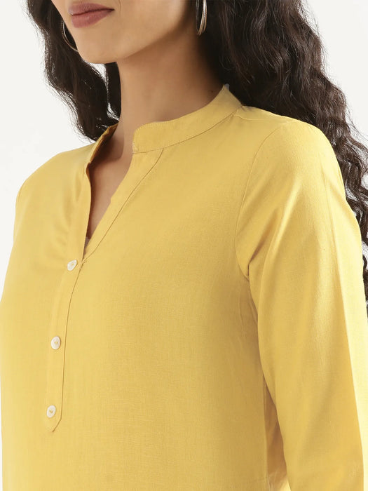 Women Lemon Yellow Airy Linen Long Kurta