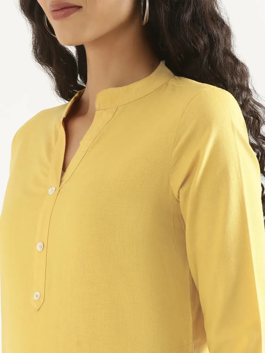 Women Lemon Yellow Airy Linen Long Kurta