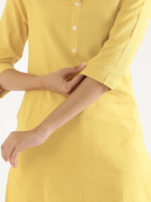 Women Lemon Yellow Airy Linen Long Kurta
