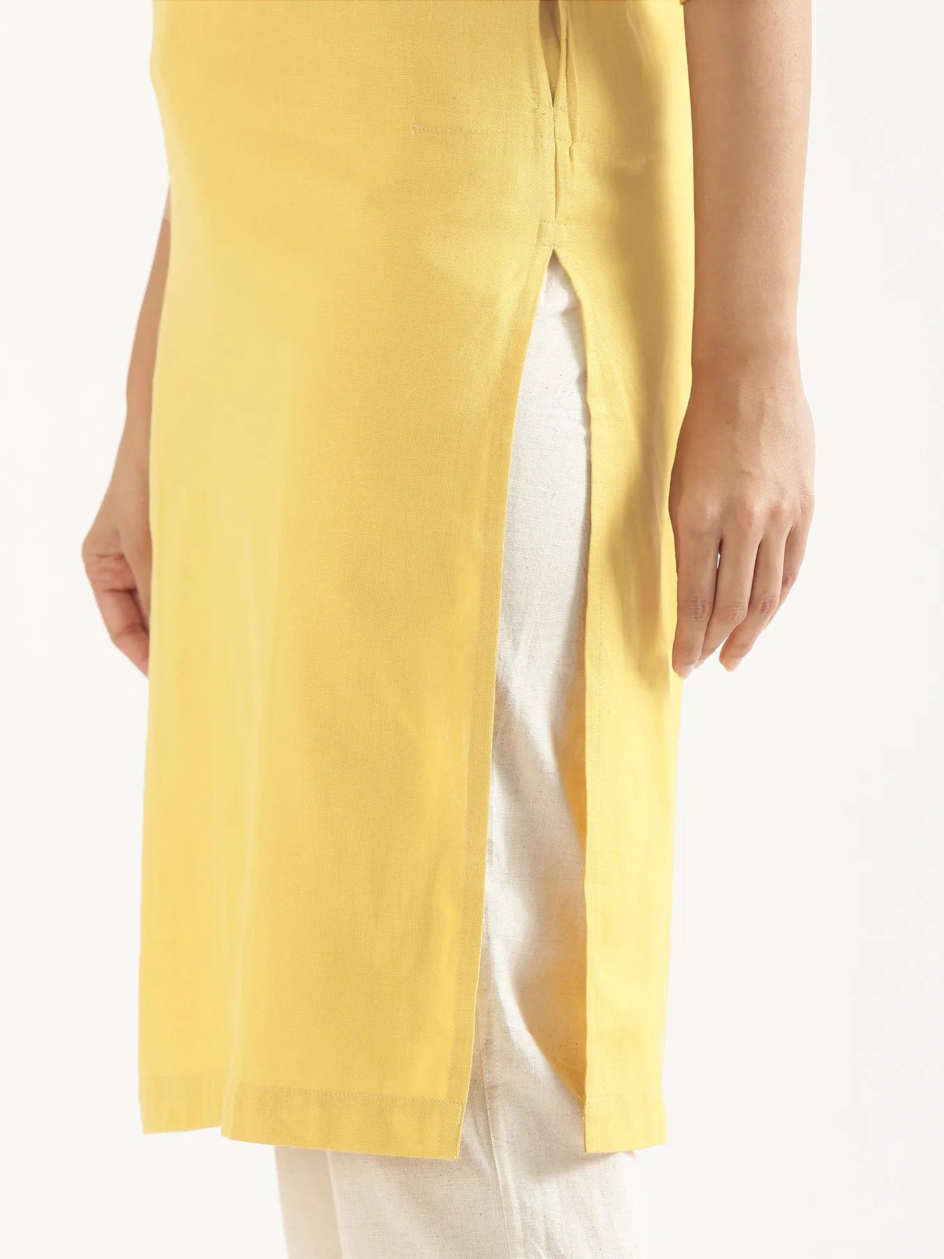 Women Lemon Yellow Airy Linen Long Kurta