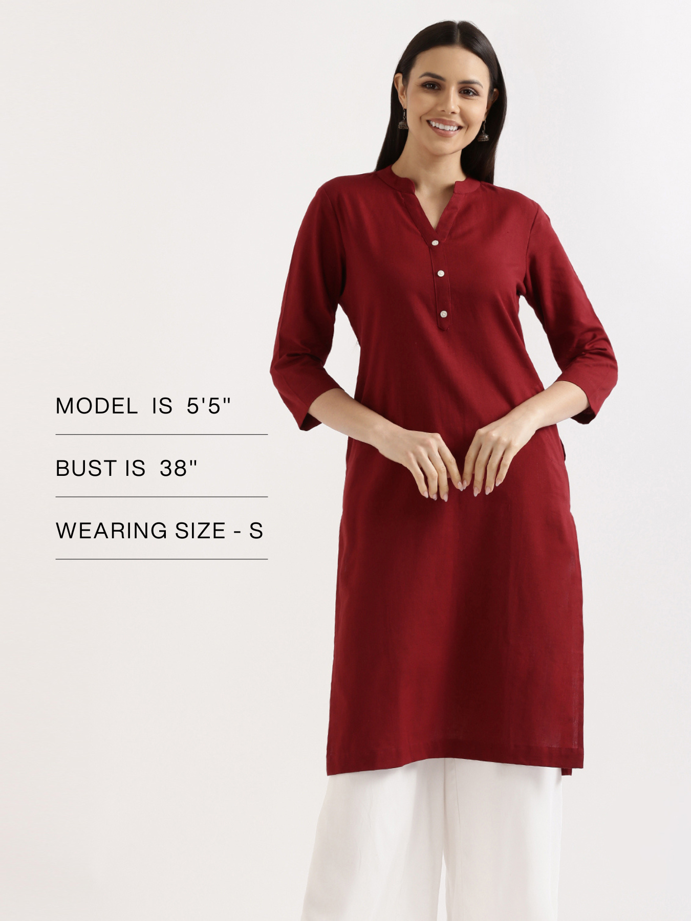 Women Maroon Airy Linen Long Kurta