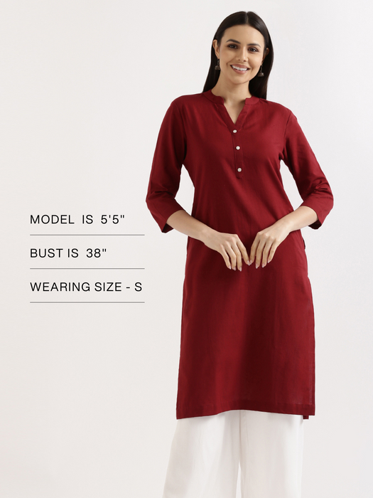 Women Maroon Airy Linen Long Kurta