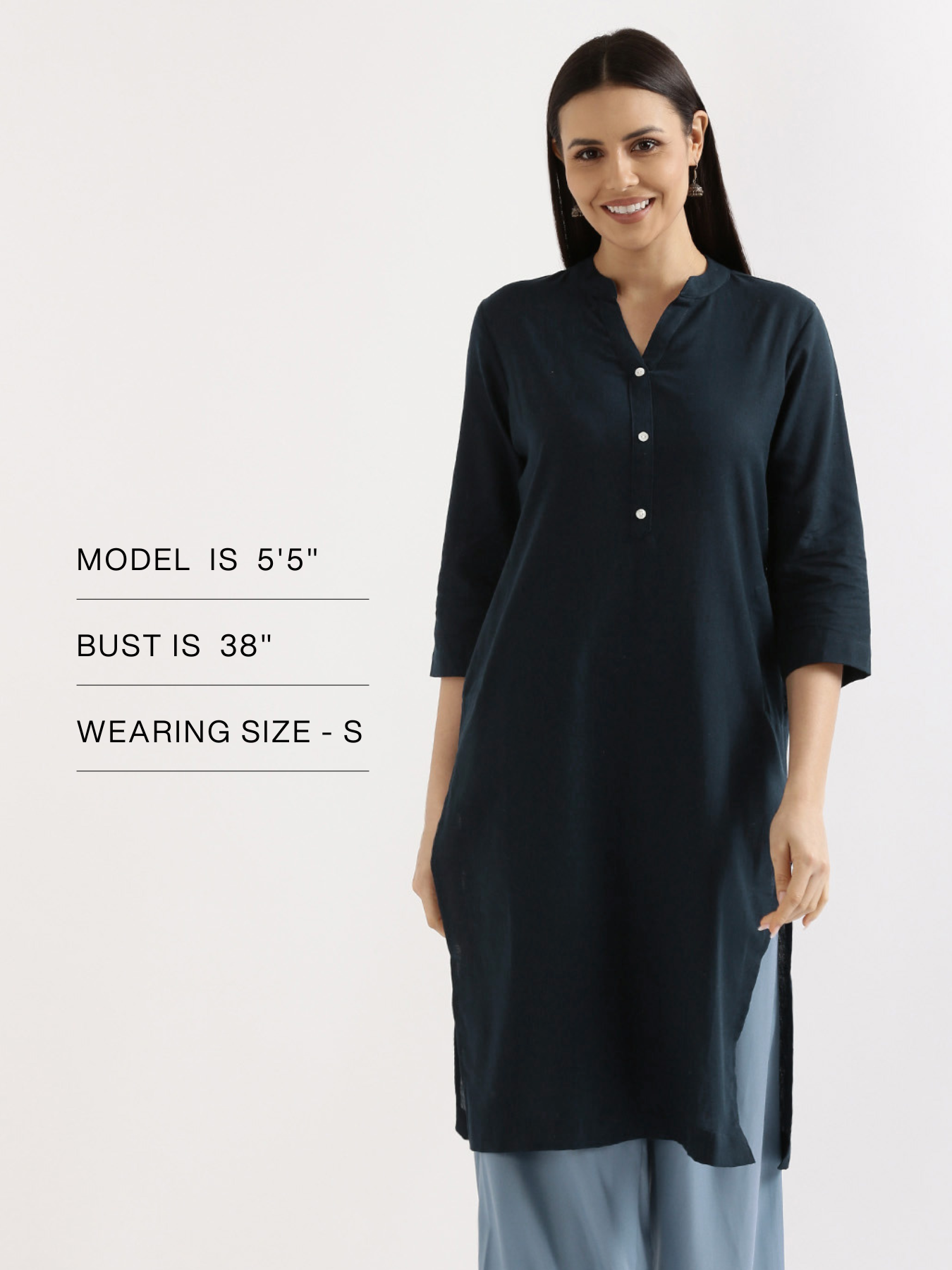 Navy Blue Airy Linen Long Kurta