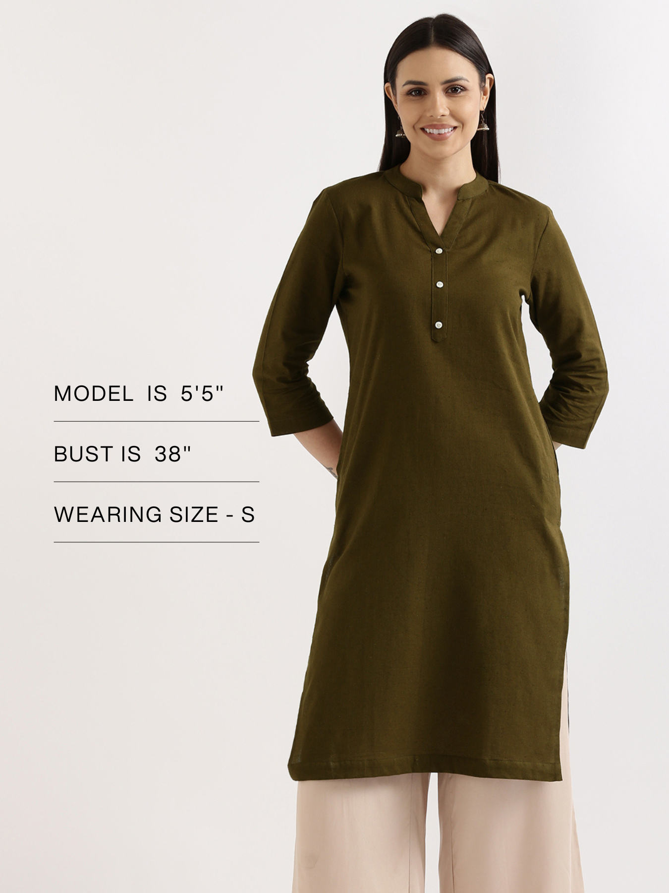 Women Olive Green Airy Linen Long Kurta