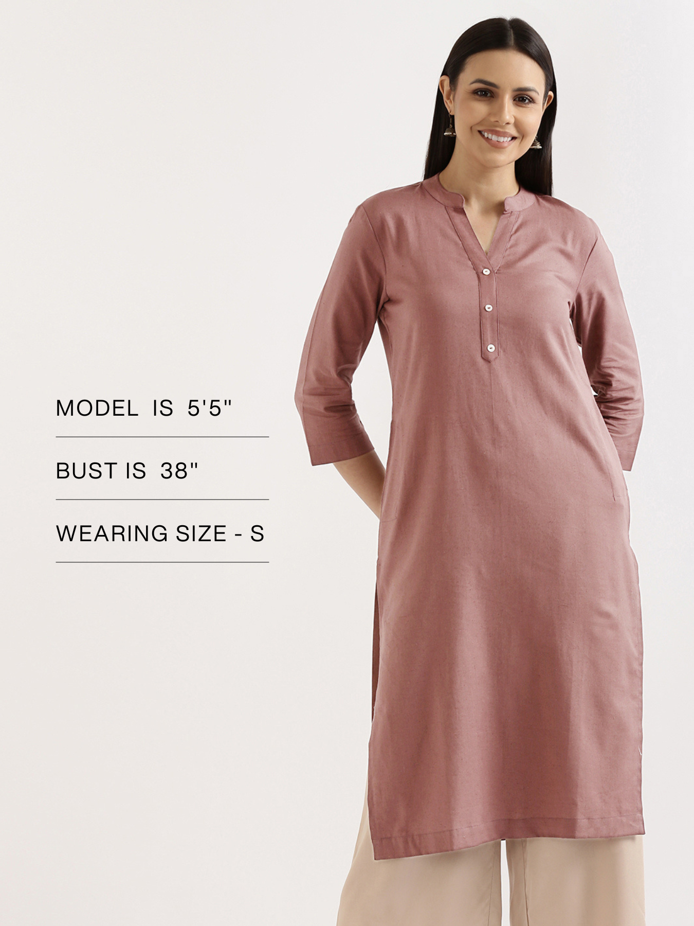 Women Rose Taupe Airy Linen Long Kurta