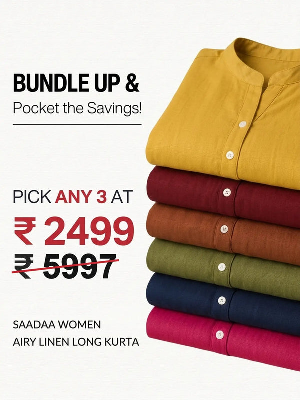 Pick Any 3 Women Airy Linen Long Kurta