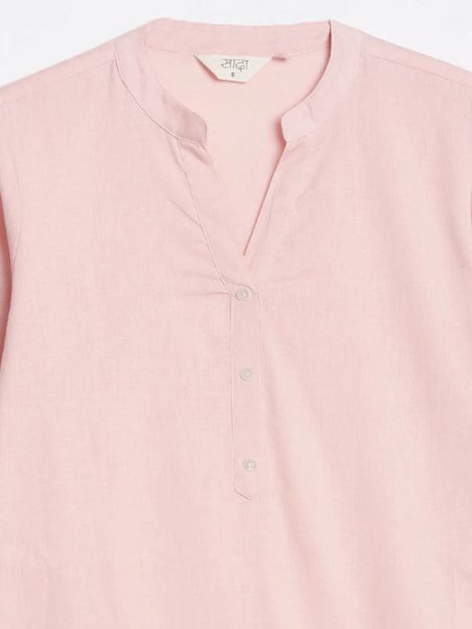 Women Salmon Pink Airy Linen Long Kurta