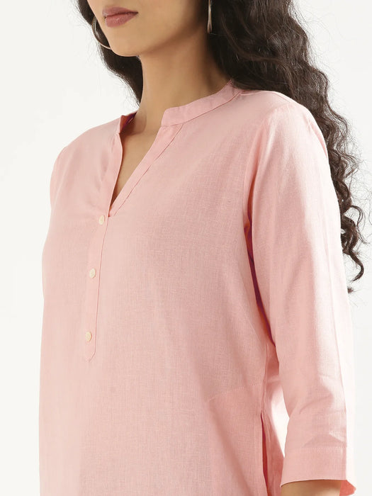 Women Salmon Pink Airy Linen Long Kurta