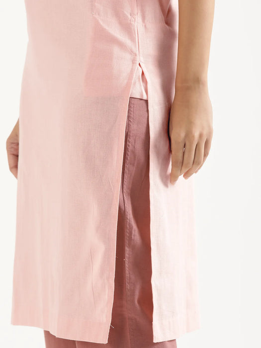 Women Salmon Pink Airy Linen Long Kurta