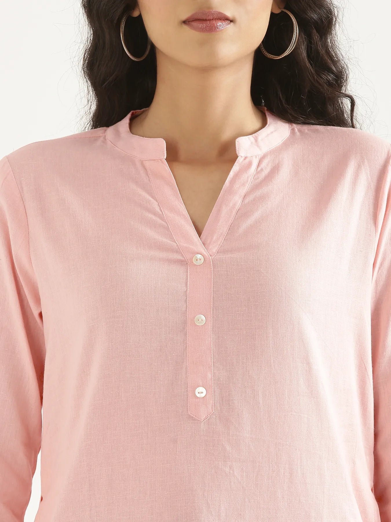 Women Salmon Pink Airy Linen Long Kurta