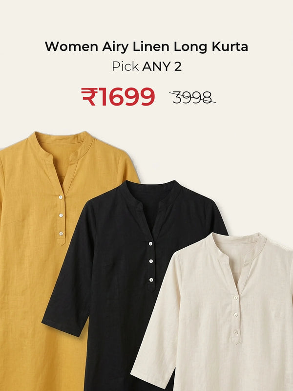 Pick Any 2 Women Airy Linen Long Kurta