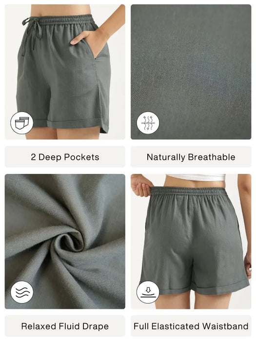 Women German Grey Flowy Linen Shorts