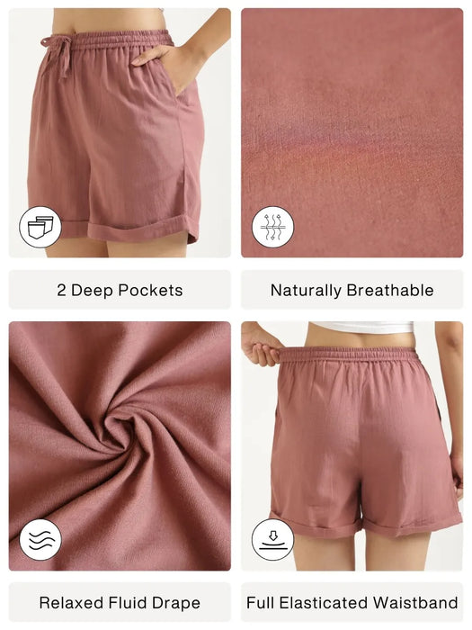 Women Rose Taupe Flowy Linen Shorts