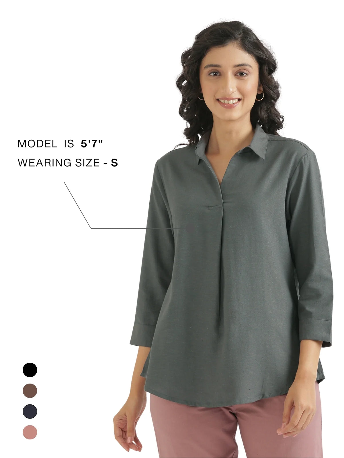 Women German Grey Flowy Linen Pleated Kurta