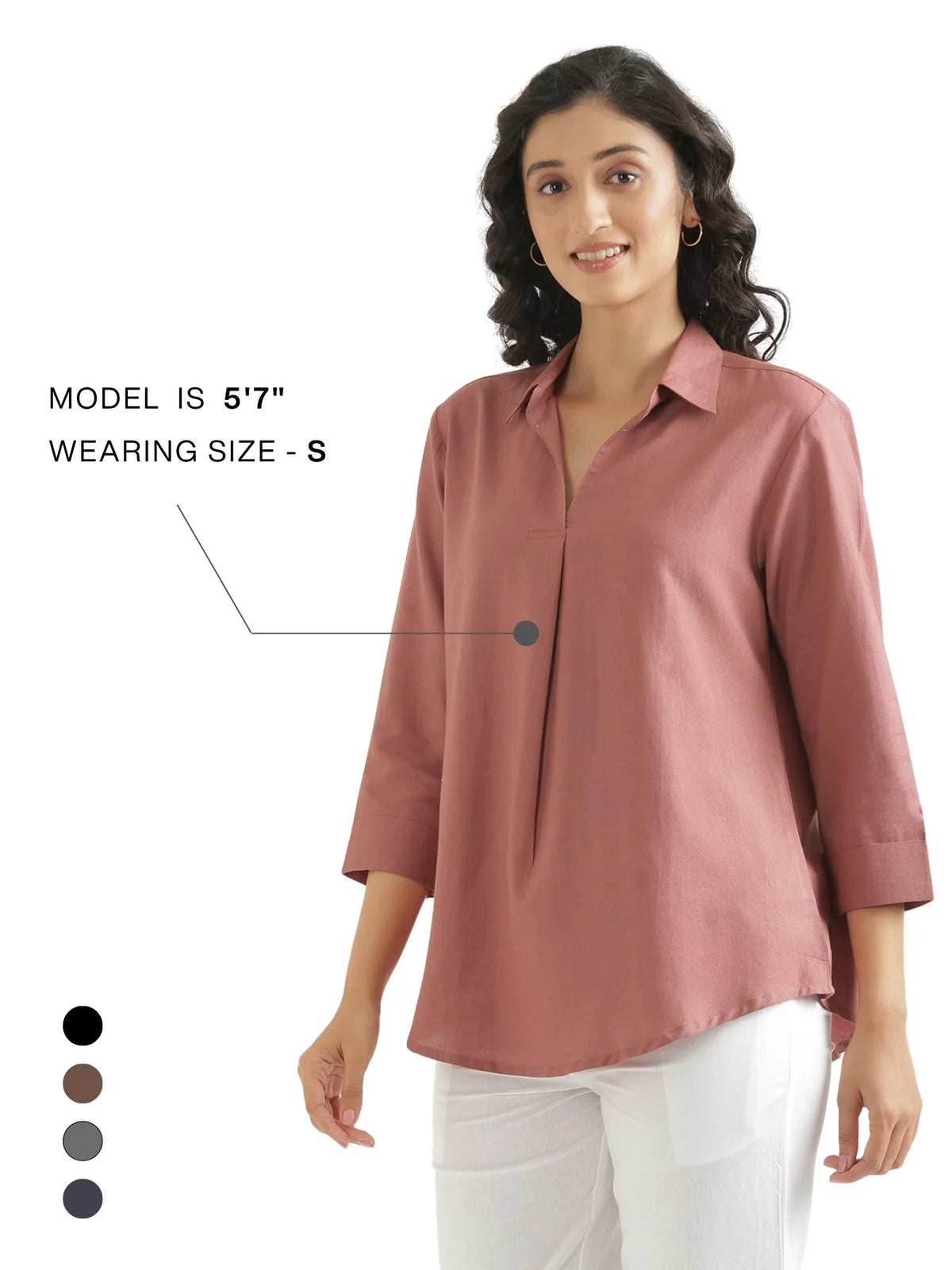 Women Rose Taupe Flowy Linen Pleated Kurta