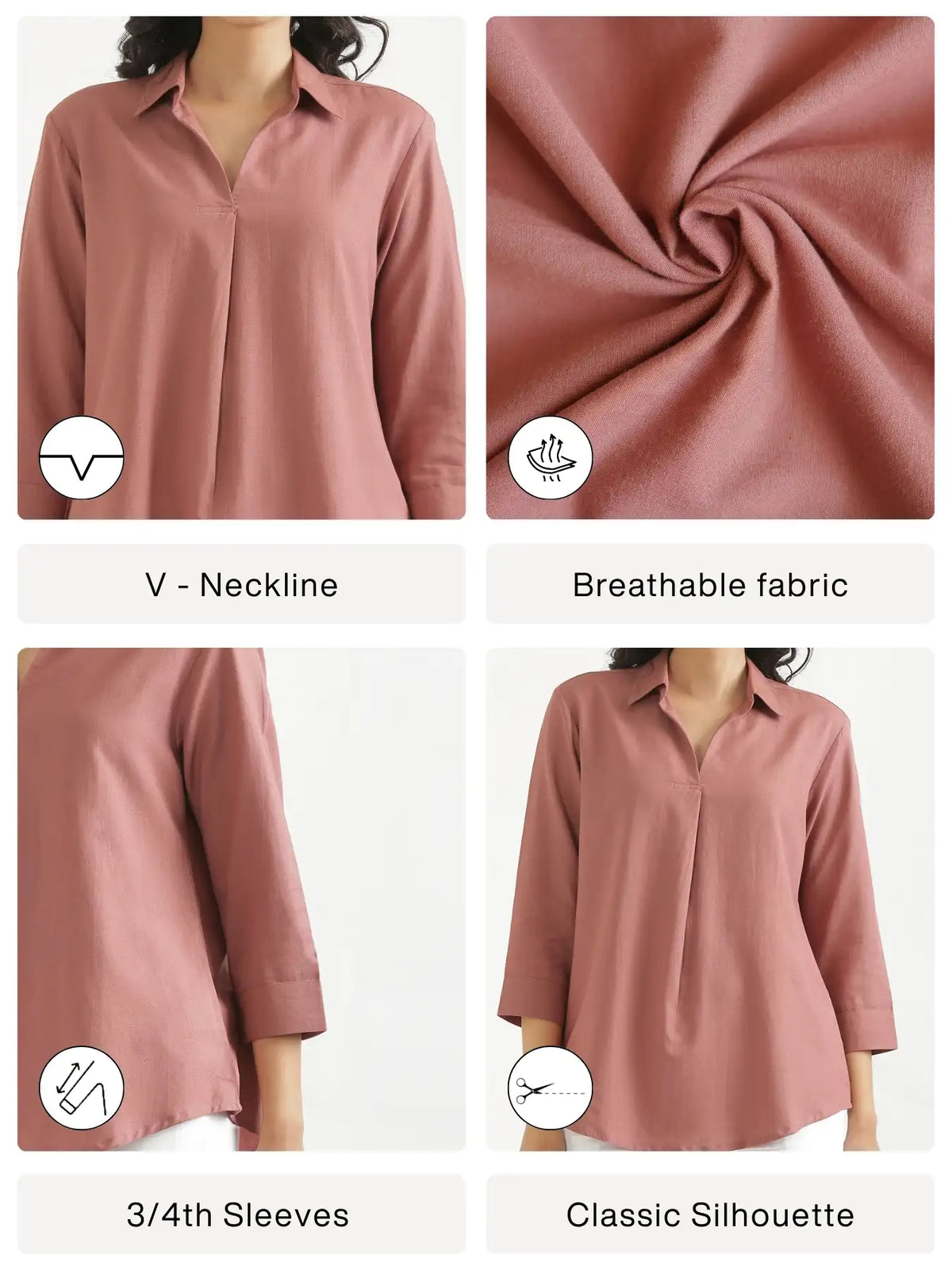 Women Rose Taupe Flowy Linen Pleated Kurta