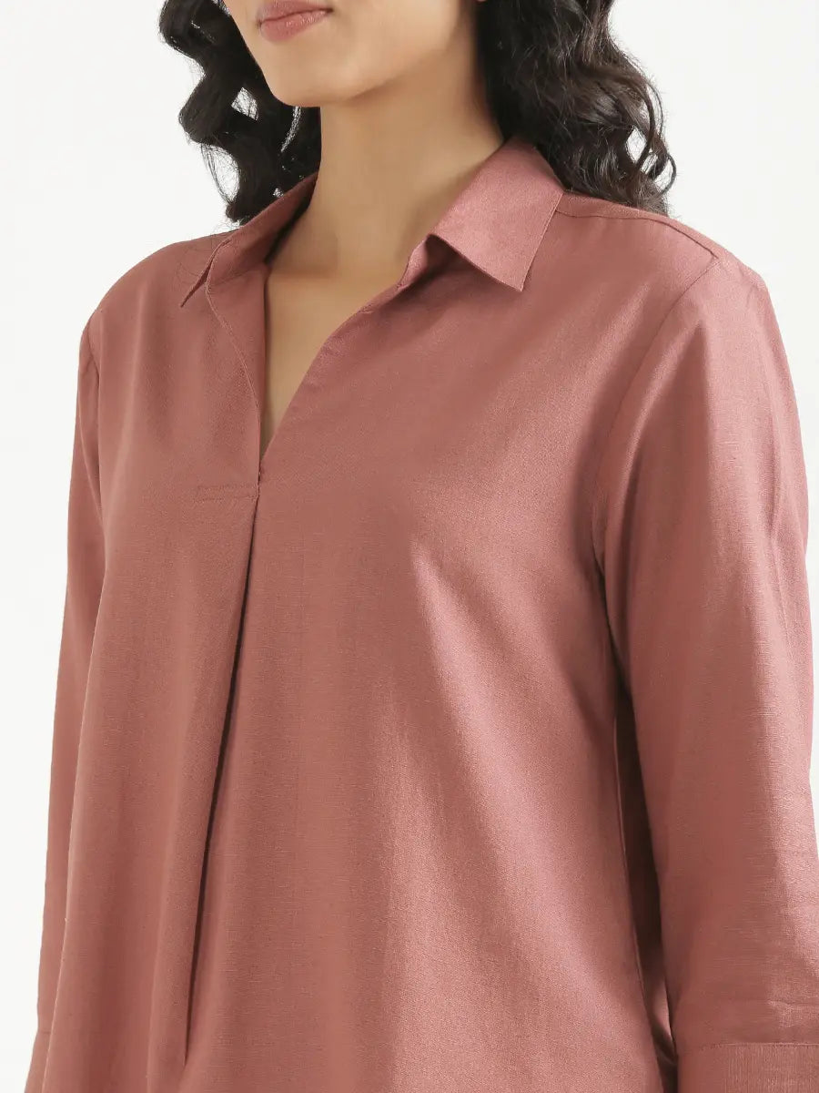 Women Rose Taupe Flowy Linen Pleated Kurta