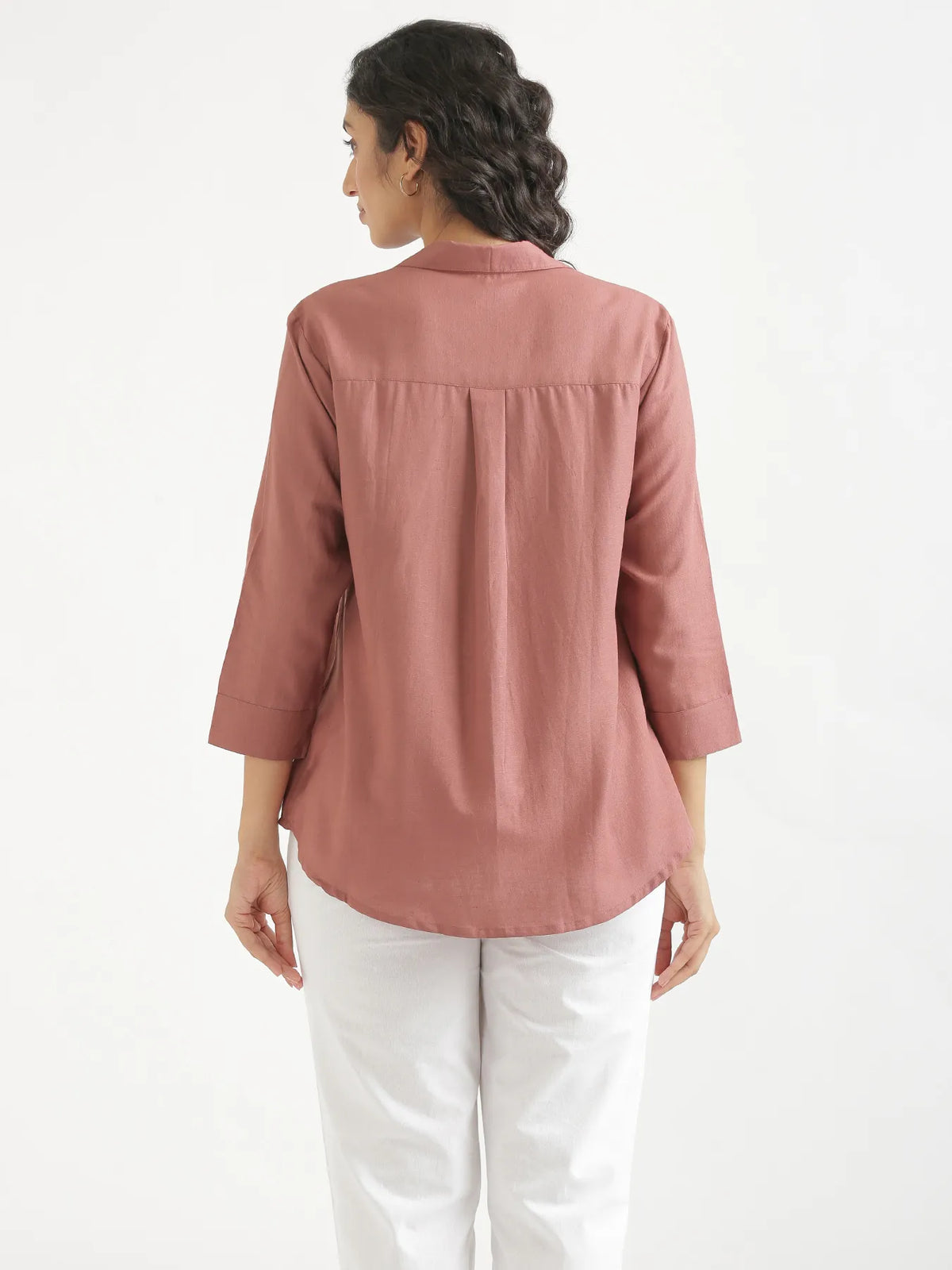 Women Rose Taupe Flowy Linen Pleated Kurta