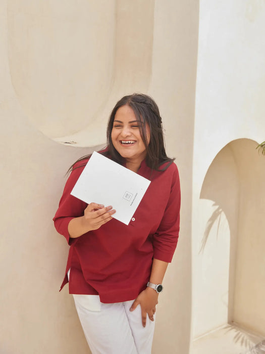 Women Plus Size Maroon Airy Linen Short Kurta