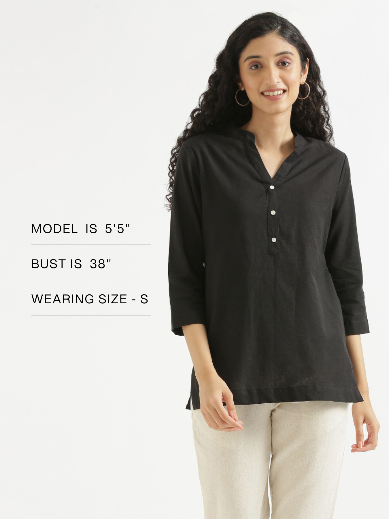 Black Airy Linen Short Kurta