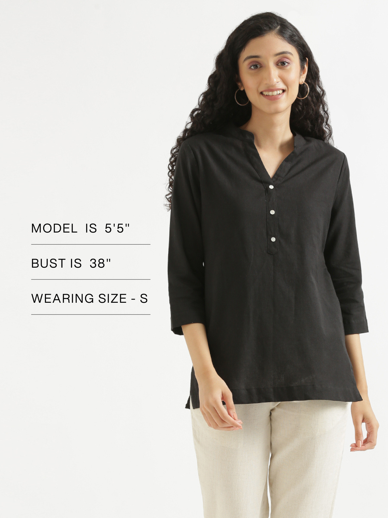 Women Black Airy Linen Short Kurta