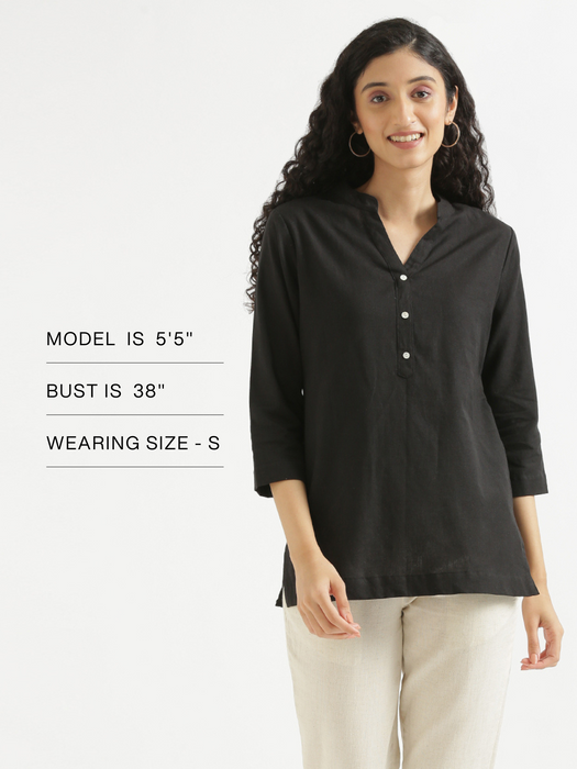 Women Black Airy Linen Short Kurta